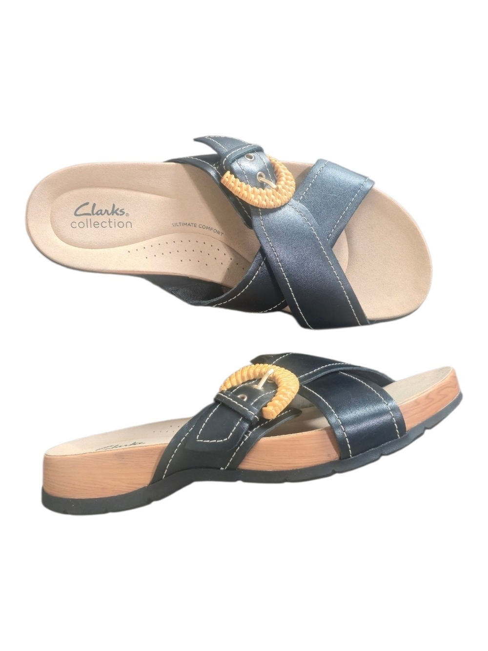 Clarks Reileigh Bamboo Buckle Criss Cross Slide Comfort Sandals Boho Summer 9